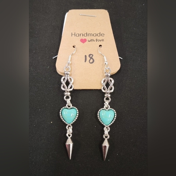 Handmade Jewelry - Blue Heart Silver Spike Earrings Hypoallergenic Goth Gothic Punk Emo Punk Spiky